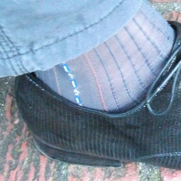 2PR Men's Sheer Charcoal Thick N Thin with Pattern, Cap Toe Cap Heel Socks 10-13 - Picture 7 of 13